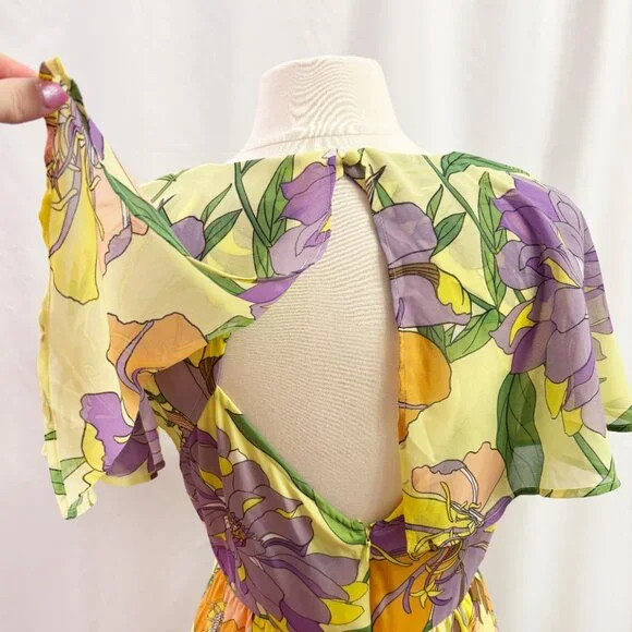 ASOS retro yellow and purple floral maxi dress size US 10 - Picture 4 of 7